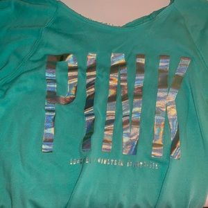 Pink Teal Crewneck Cut out neck